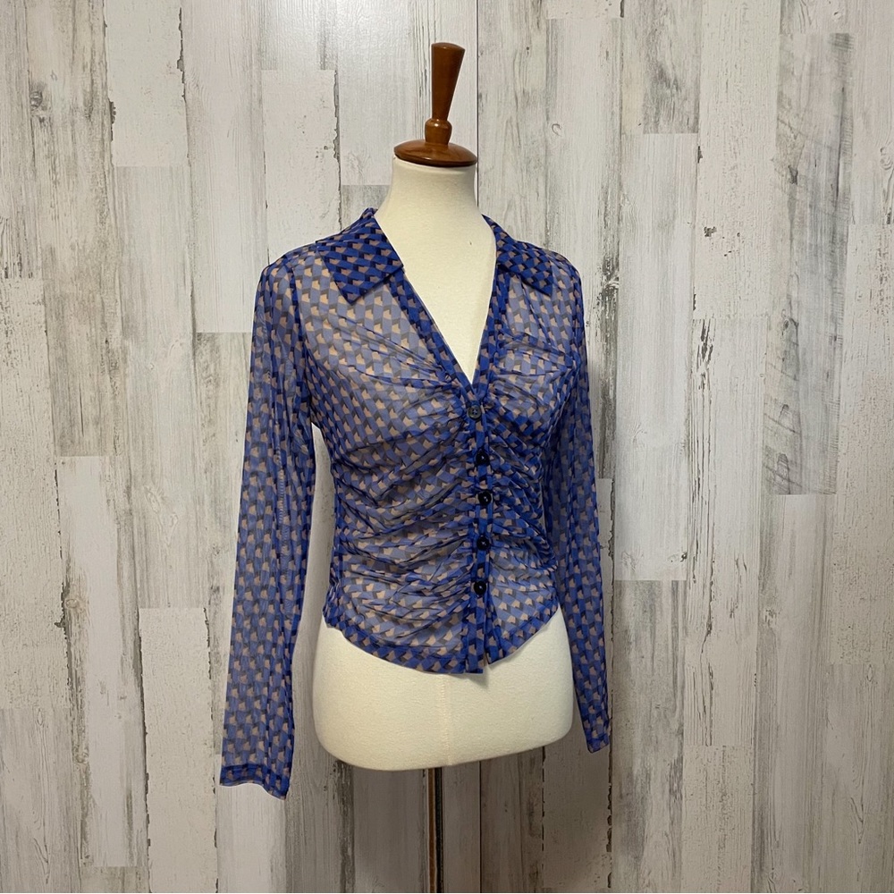 Anthropologie Maeve Sheer Ruched Buttondown Blouse - Picture 5 of 10